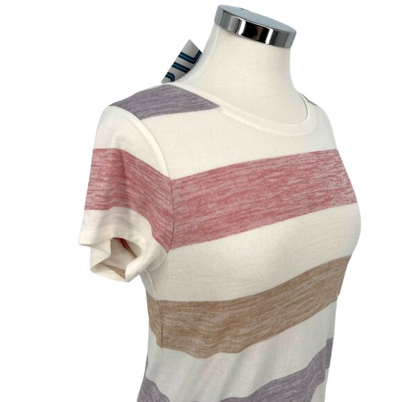Market & Spruce Striped Short Sleeve Tee Cream Multicolor Size Petite XS NWT - Picture 3 of 9